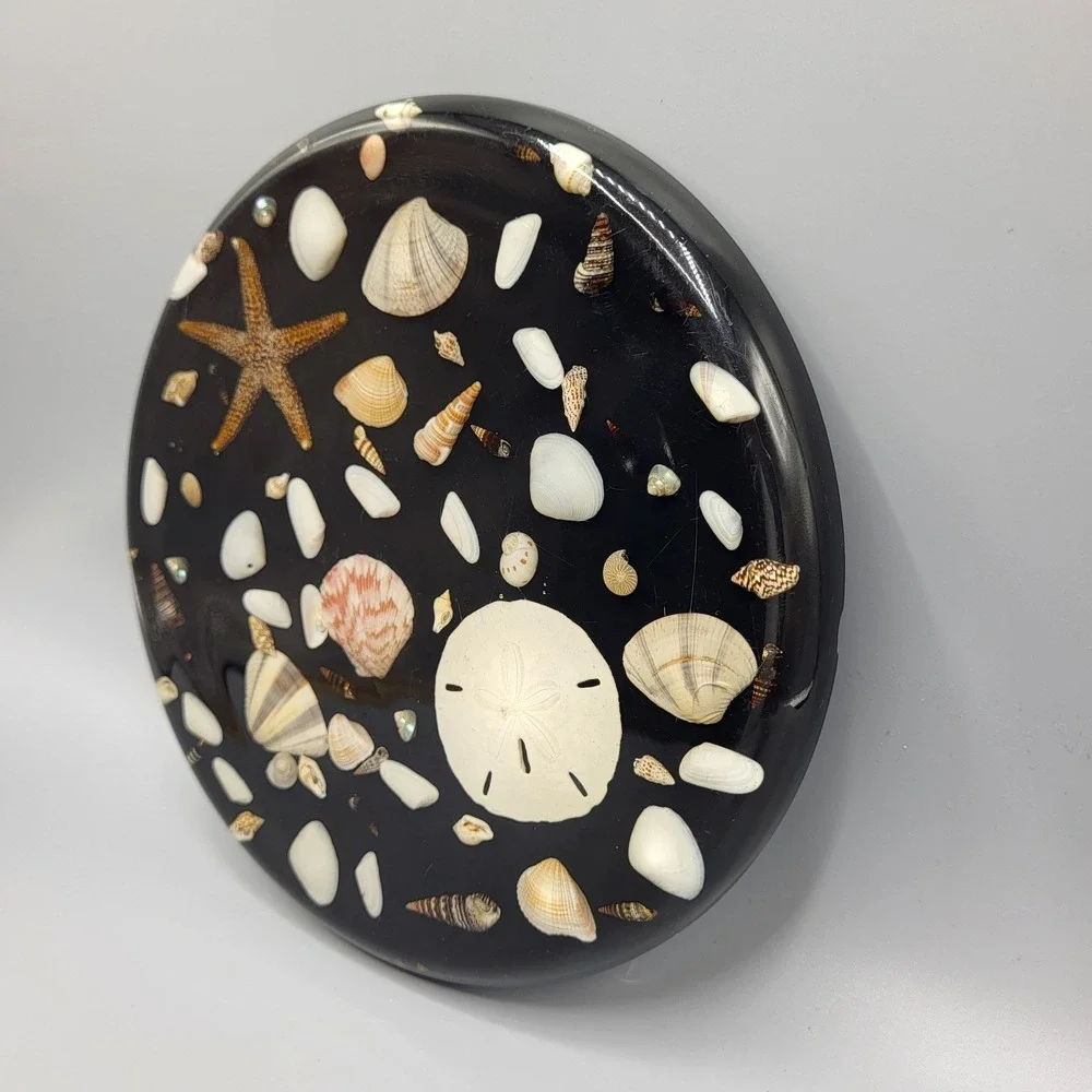 Vtg Lucite Resign Trivet Seashell Starfish Sand Dollar Black Kitchen Decor 8